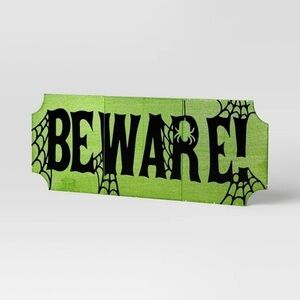 NIB. Hyde & Eek! 18" LED 'BEWARE!' Tinsel Halloween Sign